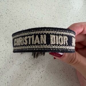 Navy Blue Oblique Cotton Embroidered Logo Bracelet